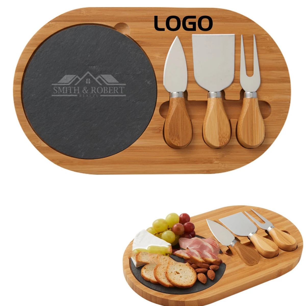 Brie Cheese Knife and Wood Cutting Board 4 Piece Set 1
