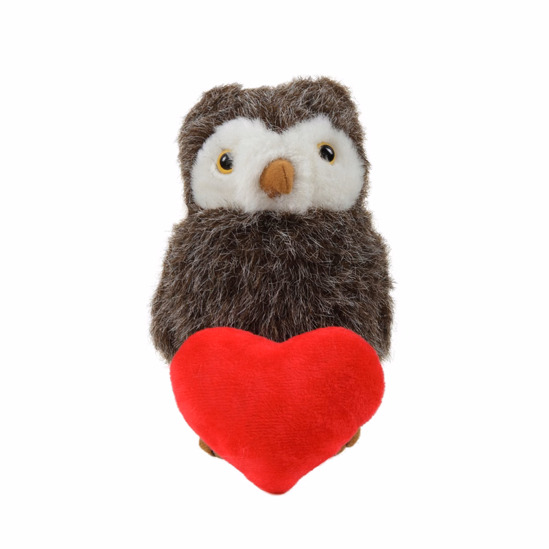 Soft Plush Standing Owl holding a Red Heart