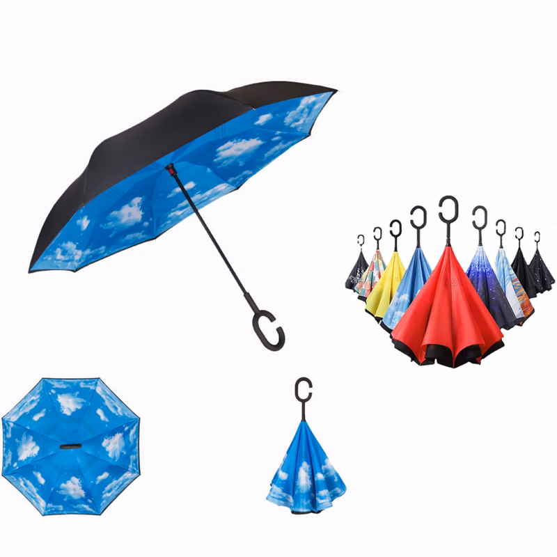 Two-Tone Folding Inversion C Shape Handle Umbrella
