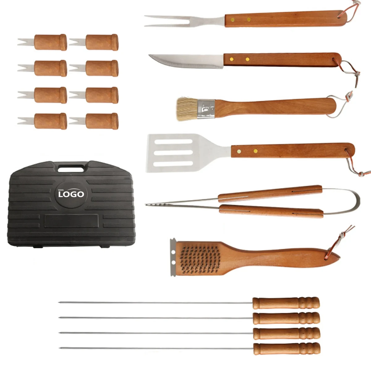 19-Piece BBQ Tool Set with Wooden Handles 1