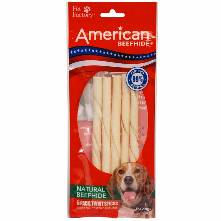Dog Natural Hide Twist Sticks - 5 Pack