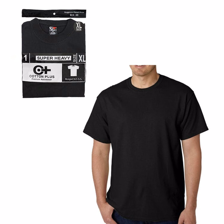 Cotton Plus Men's Crew Neck T-Shirt Black 2X