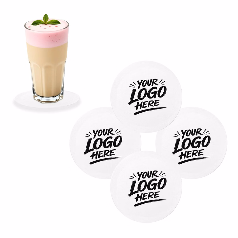 4in Round White Disposable Absorbent Paper Coasters