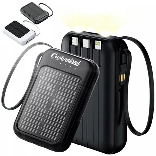 Custom Solar Power Bank with 3 Built-In Cables and Dual USB Output — Eco Promo Tech 1
