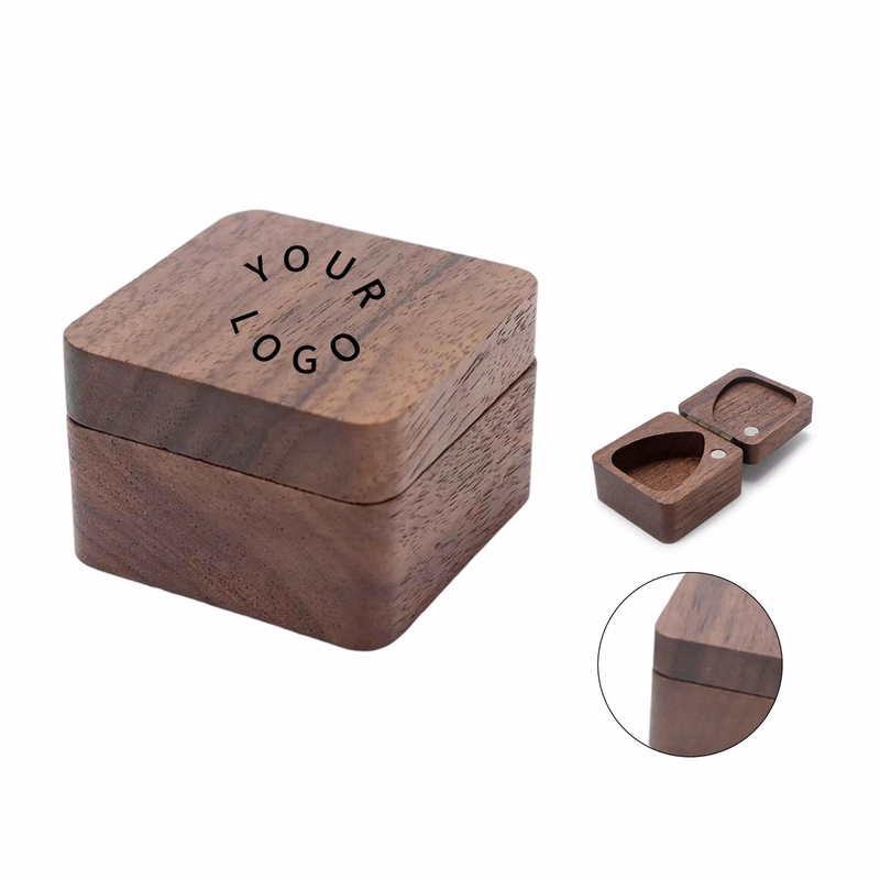 Wood Guitar Pick Box with Secure Hinged Lid
