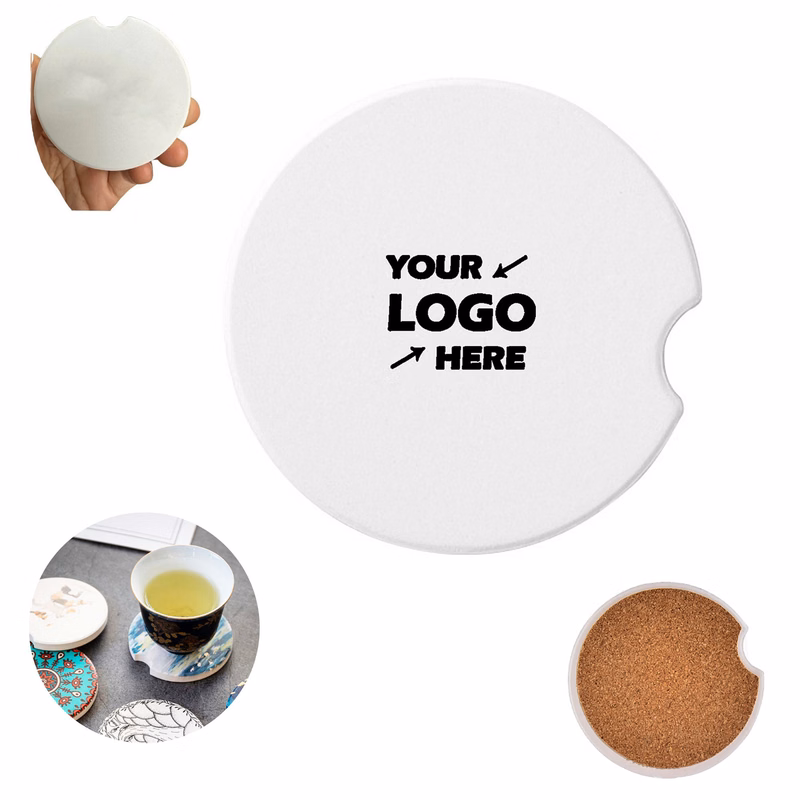 2.56" Anti Slip Absorbent Ceramic Car Coaster With Cork Base
