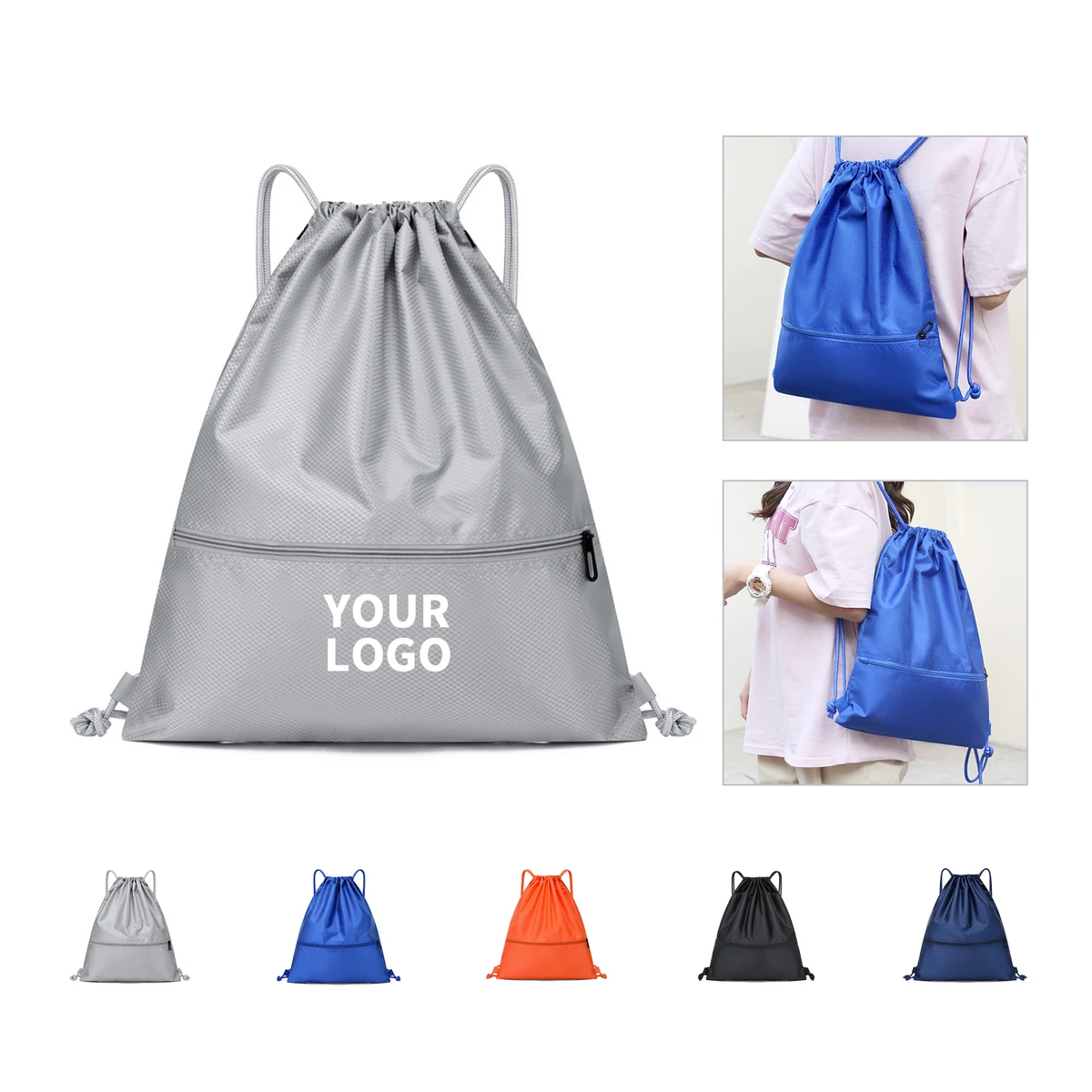 Waterproof Oxford Drawstring Backpack 16.5 x 19.2" 1