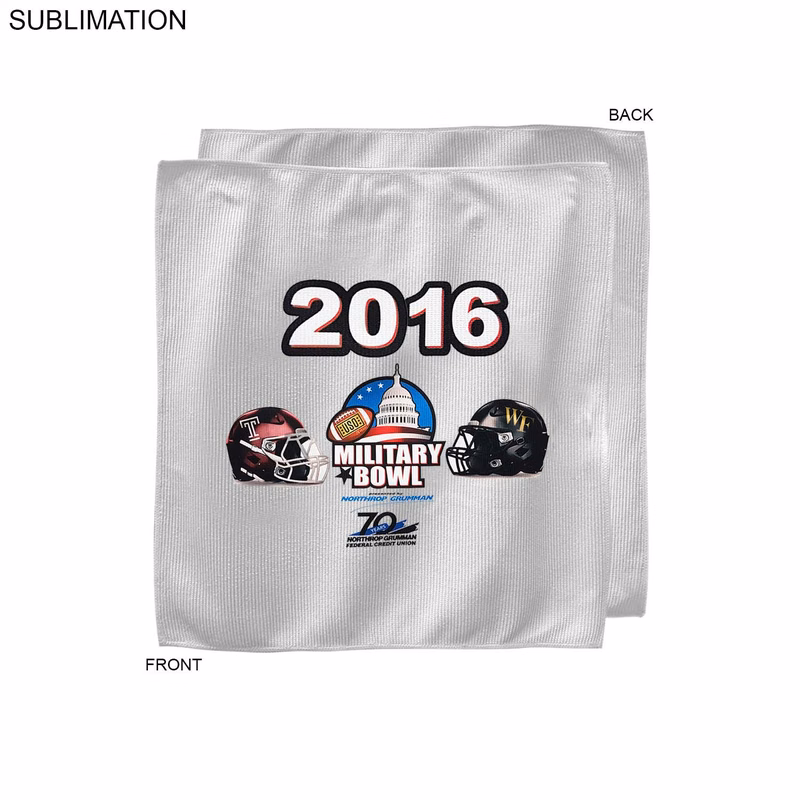 Bowl Game Rally Towel in Microfiber Dri-Lite Terry, 12x12, Sublimated Full color Logos