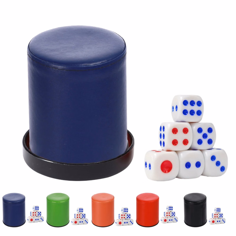 MOQ50 Custom PU Dice Cup with 6 Dices And A Base