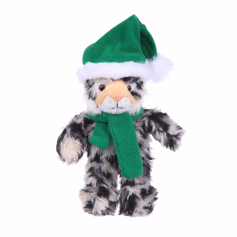 Soft Plush Stuffed Wild Cat (Lynx) w/ Christmas Hat & Scarf