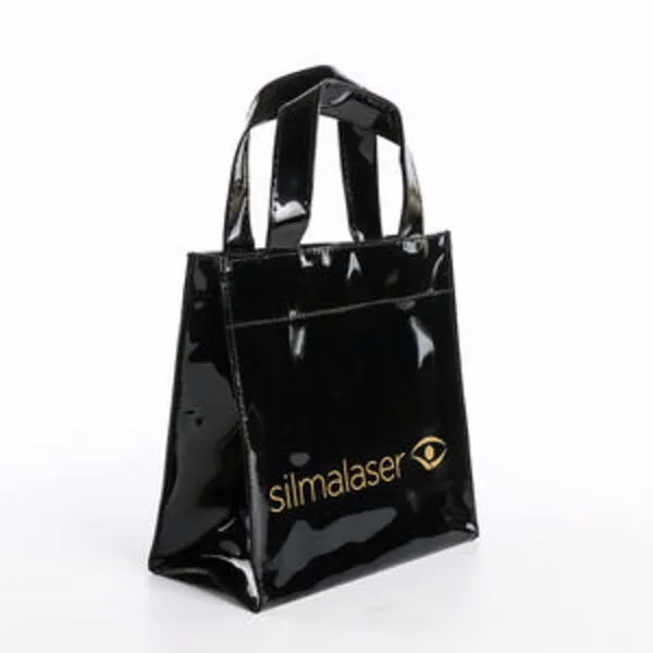 Black Waterproof Glossy Vinyl PVC Shopping Tote
