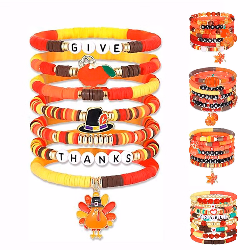 Plastic Thanksgiving turkey maple leaf pendant bracelet