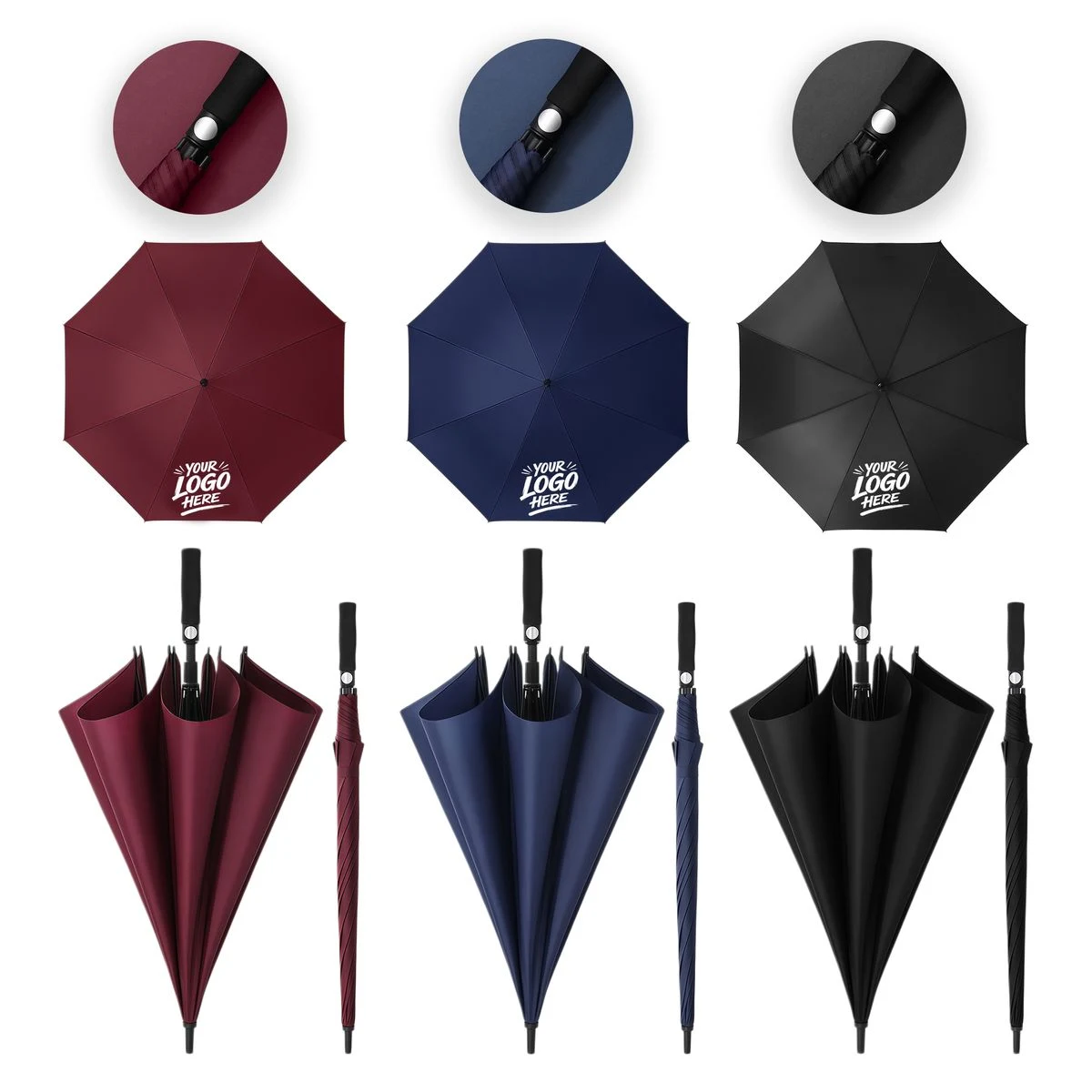 27in Auto Golf Umbrella Windproof Long Handle Canopy 1