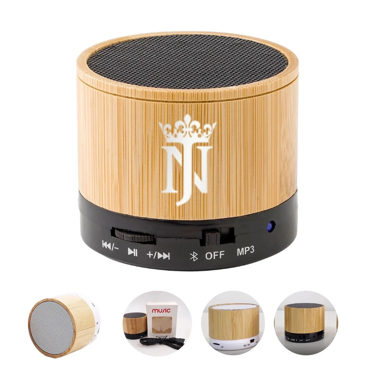 In Stock Custom Portable Mini Round Bamboo wireless speaker 1