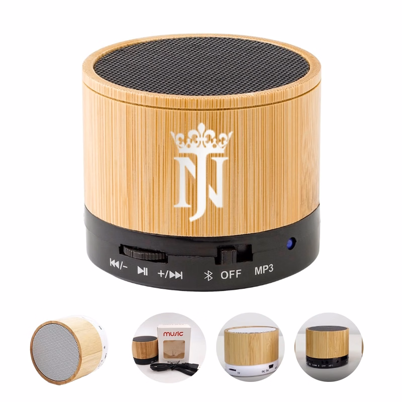 In Stock Custom Portable Mini Round Bamboo wireless speaker