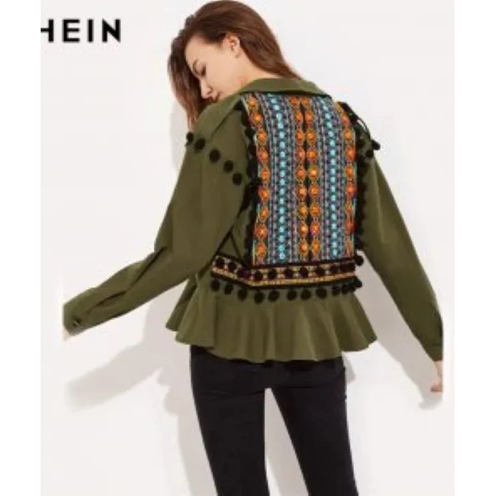 Green Jacquard Embroidered Pom Frill Jacket 1