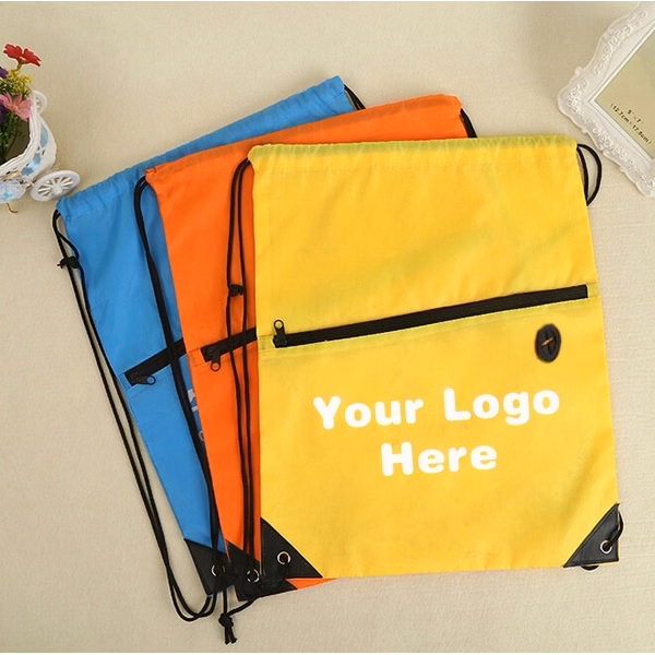 Drawstring Back Pack w/ Zippered and Ear Buds