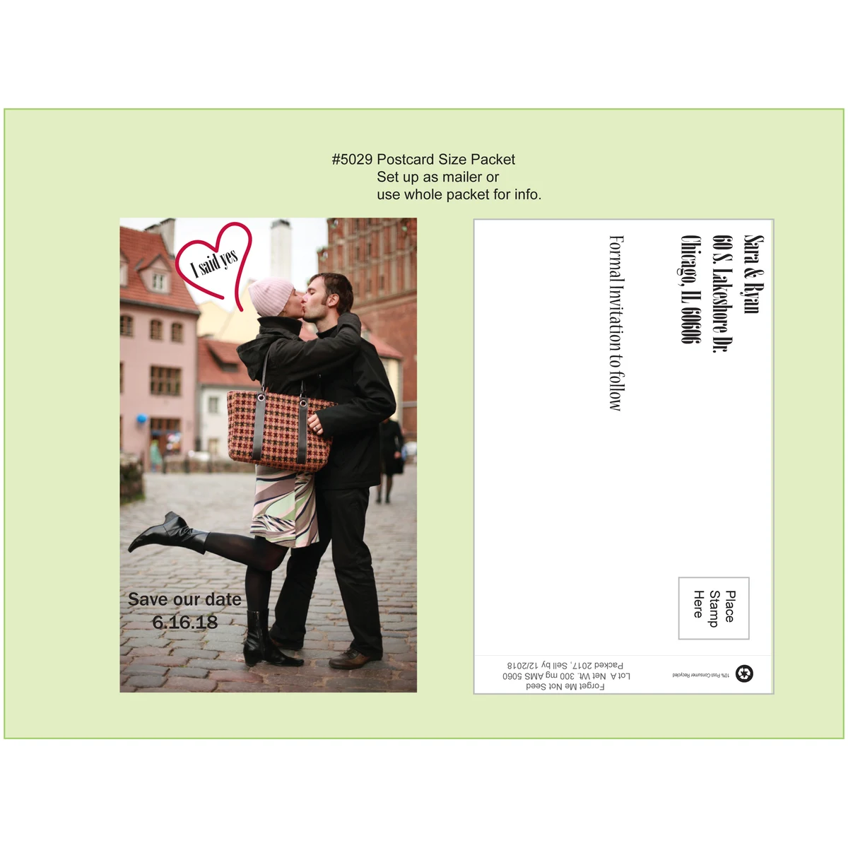 Postcard Size Custom Design Seed Packet 4" x 6.5" 1