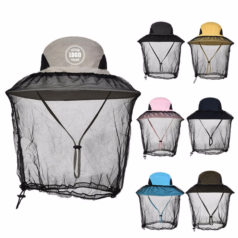 Wide Brim Bucket Hat With Head Net Mesh