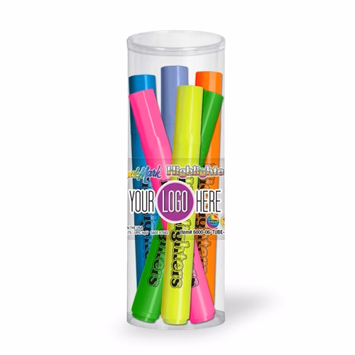 Broadline Fluorescent Highlighter - 6 Pack Tube Set with Full Color Decal - USA Union Made