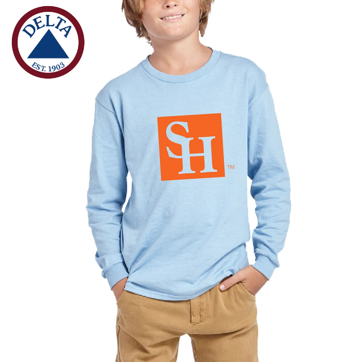 Delta 5.2 oz 100% Preshrunk Cotton Youth Pro Weight Long Sleeve T-Shirt 1