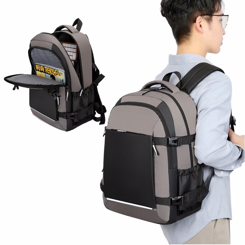 Black Flat Pocket Design Business Laptop Backpack, 15.6-Inch Laptop/Tablet,Water-Repellent