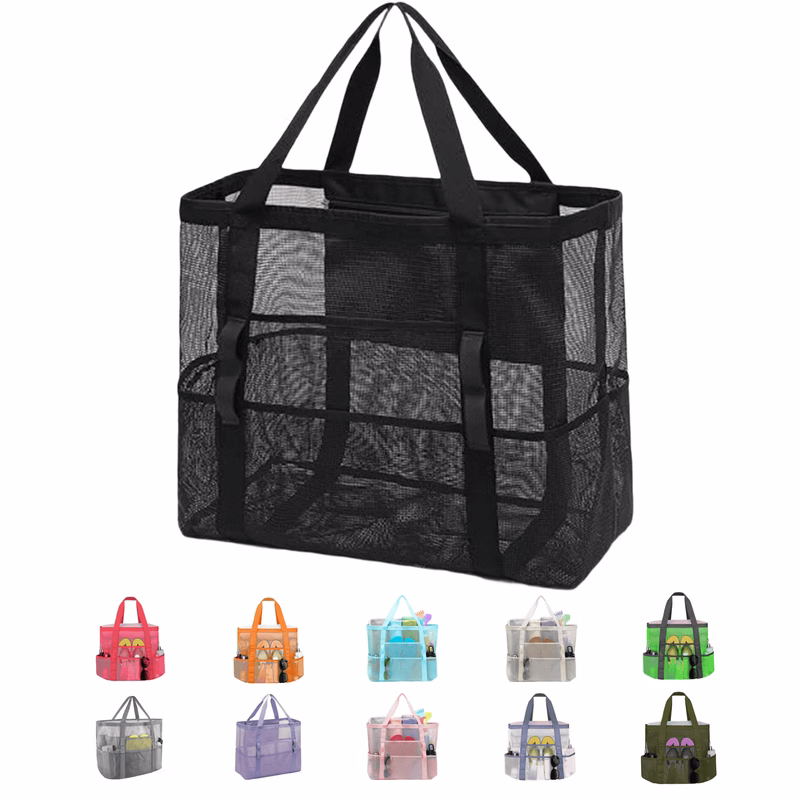 Multi-Pockets Large Mesh Beach Tote Bag