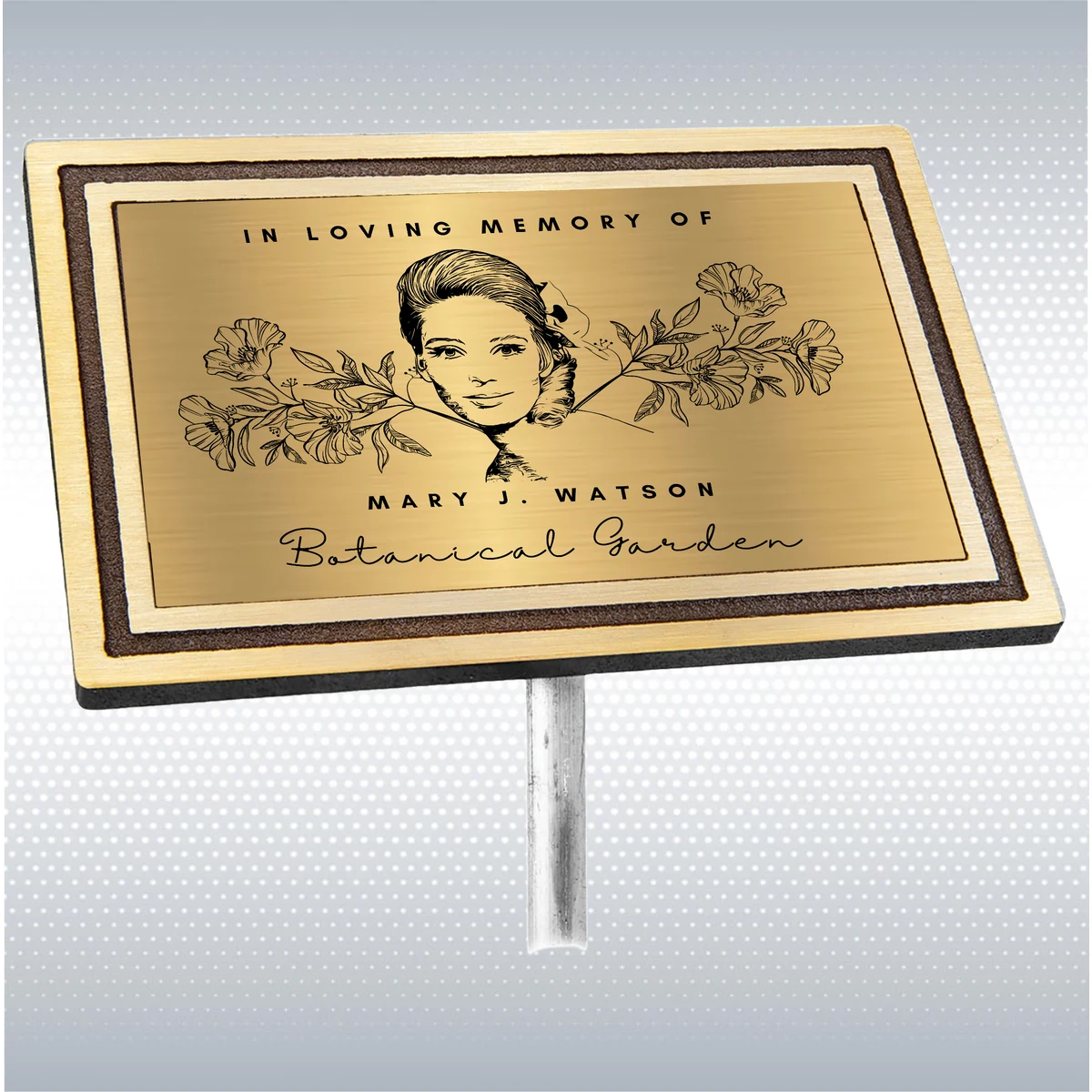 Bronze/Brown Rectangle Solid Cast Aluminum Sign with 24" Aluminum Rod (6"x4") 1