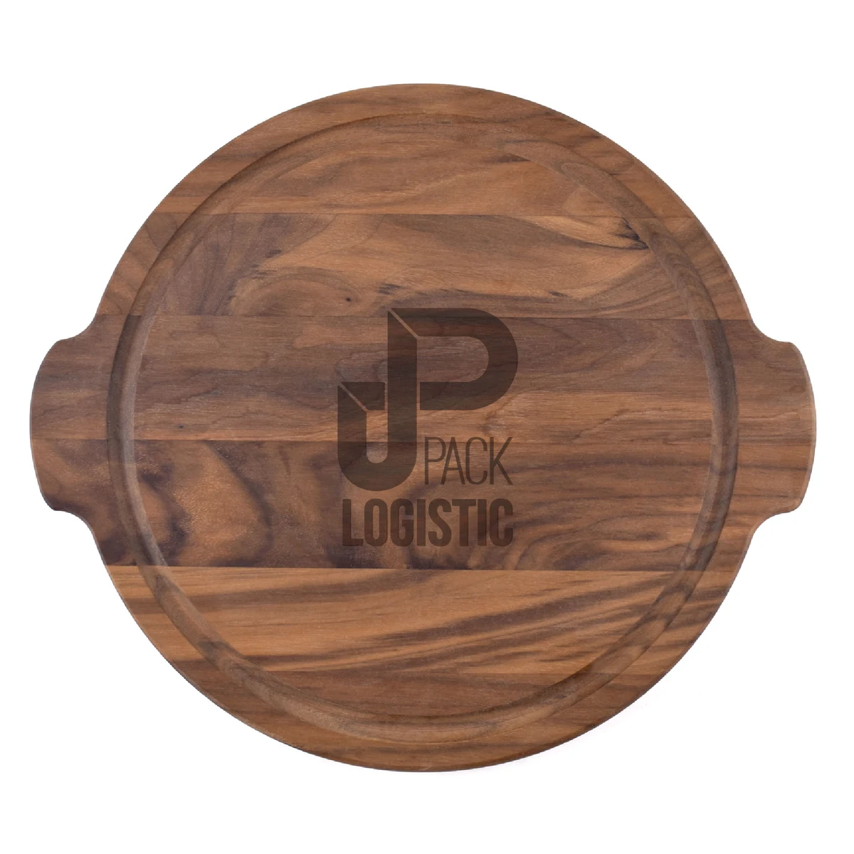 12" Walnut Round Cutting Board w/ Juice Groove & Handles 1