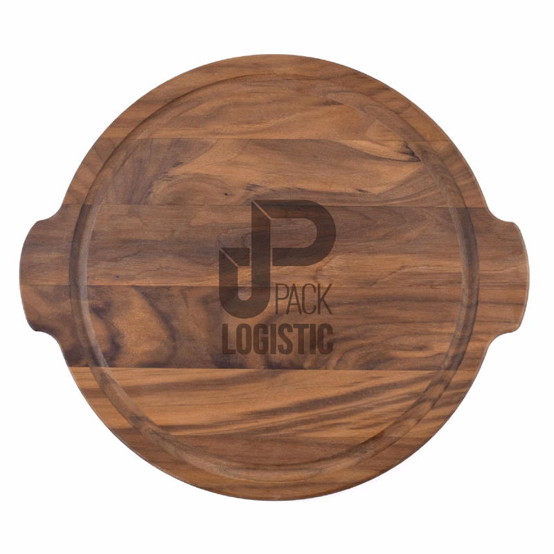 12" Walnut Round Cutting Board w/ Juice Groove & Handles