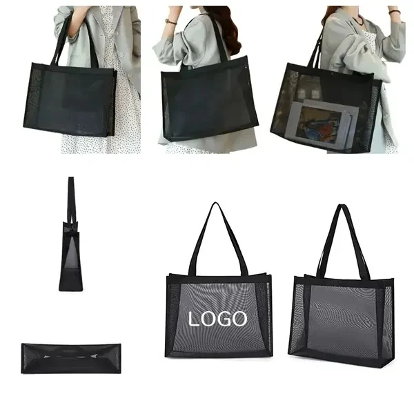 Small Mesh Beach Bag with Lightweight Carryall Tote 1