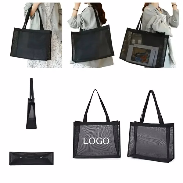 Small Mesh Beach Bag with Lightweight Carryall Tote