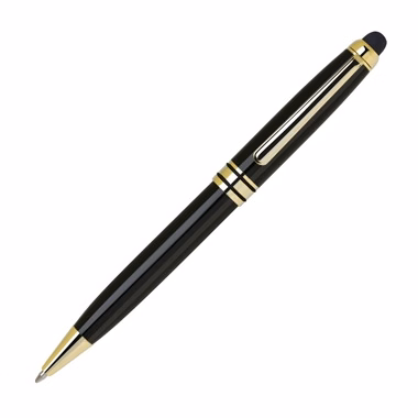Elegant Heavy Weight Brass Ball Point Pen with Stylus - Glisten Black