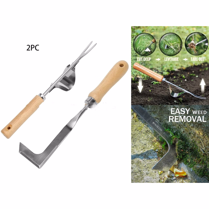 2Pcs Weed Remover Tool with Wood Handle