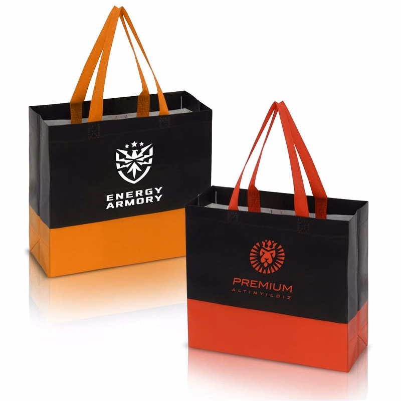 Two Tone Laminated Non Woven Tote Bag 12.5" X 4" X 11"
