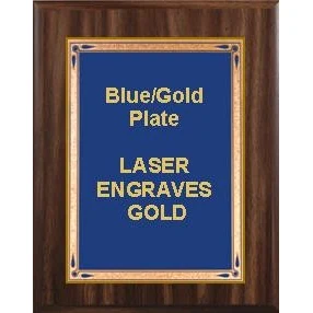 10-1/2" x 13" Classic Walnut Finish Plaque with a Blue Teardrop Plate 1