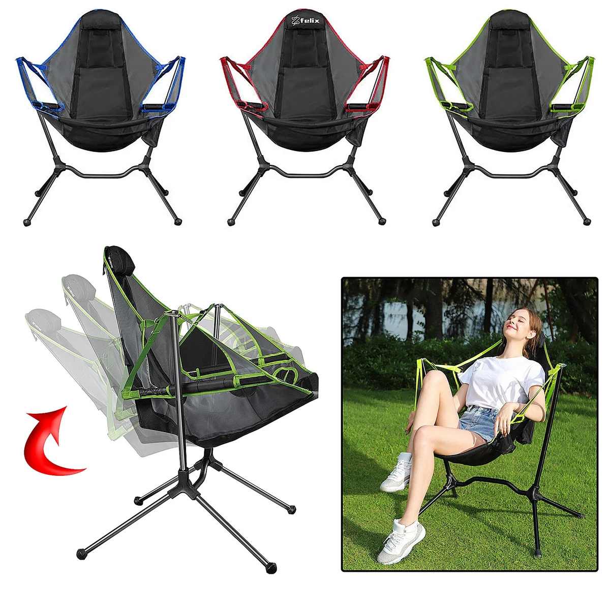 Folding Hammock Camping Chair Swing Rocking Beach Chair 1
