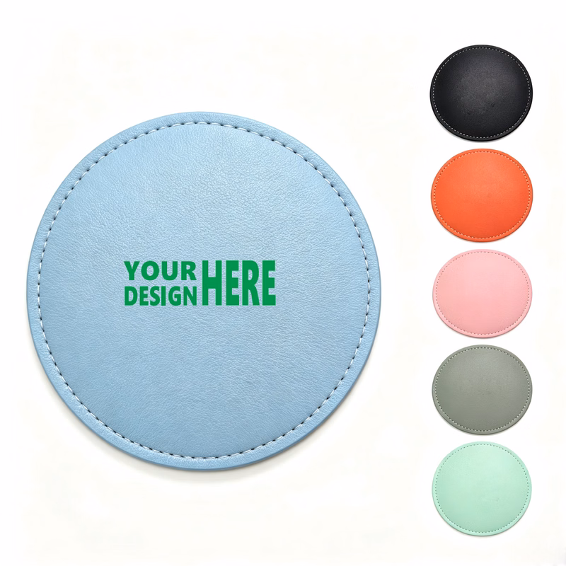 Round Double-Sided Coffee Cup Mat with Sewn Edge