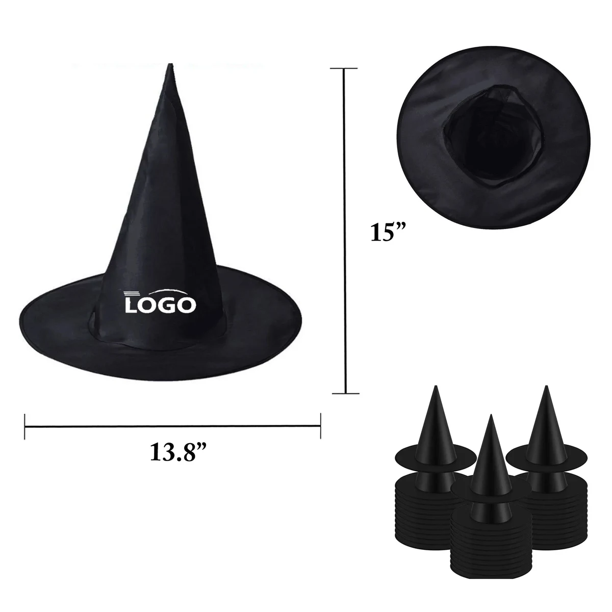 MOQ100 Halloween Witch Hat Black Oxford for Kids and Adults 1