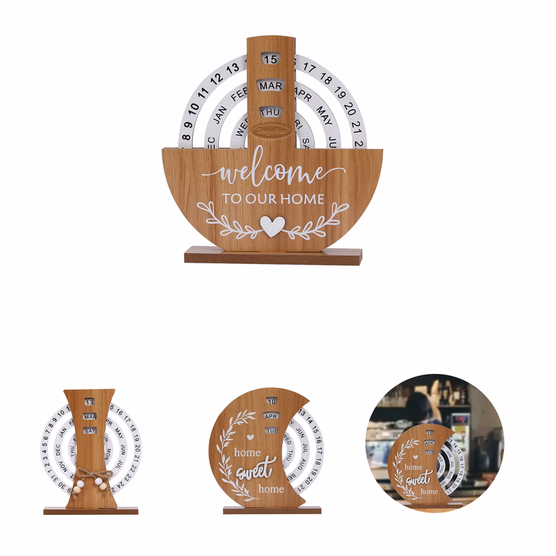 Timeless Boxwood Desk Calendar with Turning Discs
