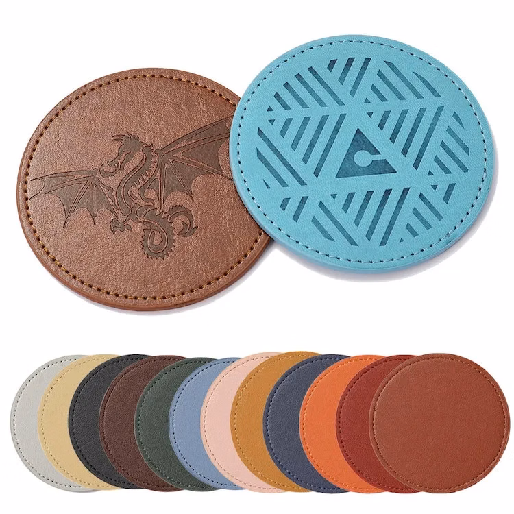 Nordic style round PU coaster leather heatproof placemat