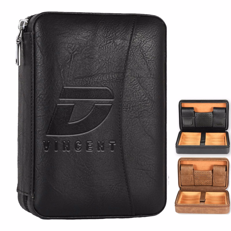 PU Leather Travel Cigar Humidor Zipper Case