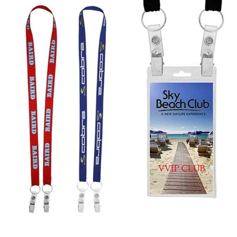 3/4" Polyester Lanyard W/ Dual Bulldog Clip 1
