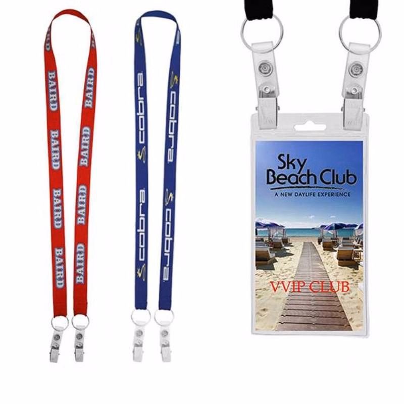 3/4" Polyester Lanyard W/ Dual Bulldog Clip
