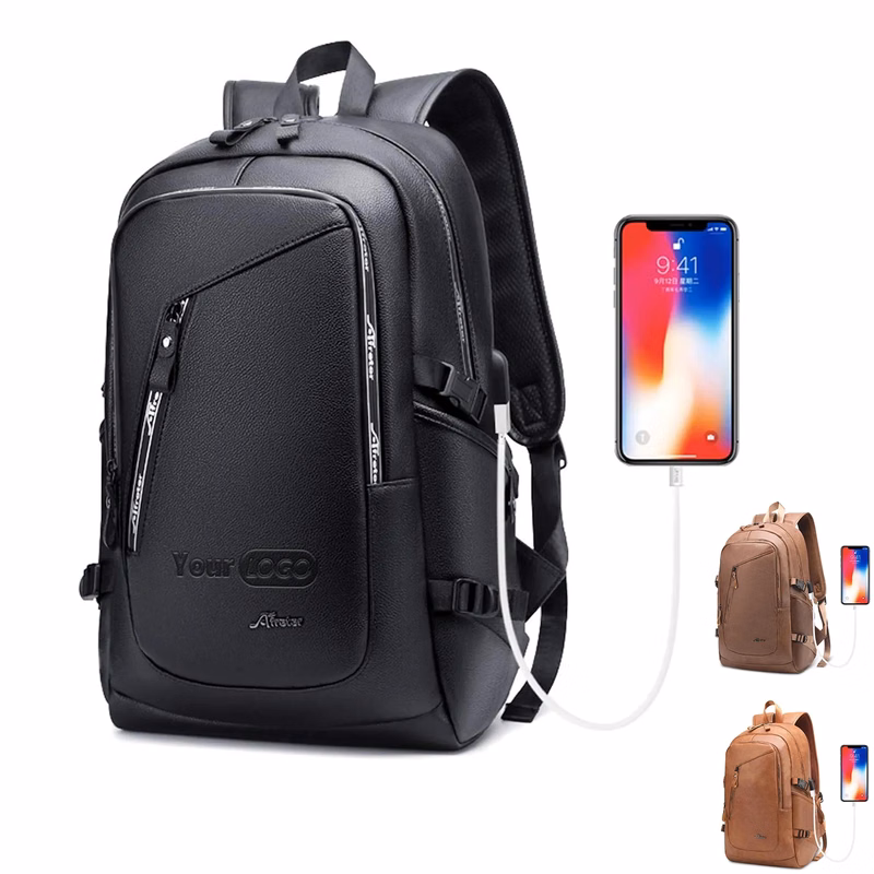 PU Vintage Travel Daypacks USB Charging Port 15.6" Laptop