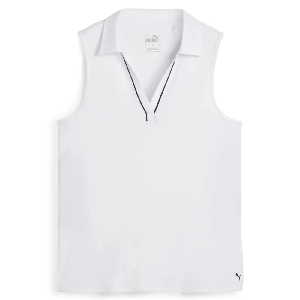 PUMA® Women's CLOUDSPUN Piped Sleeveless V-neck Golf Polo with UPF 40 Protection 1