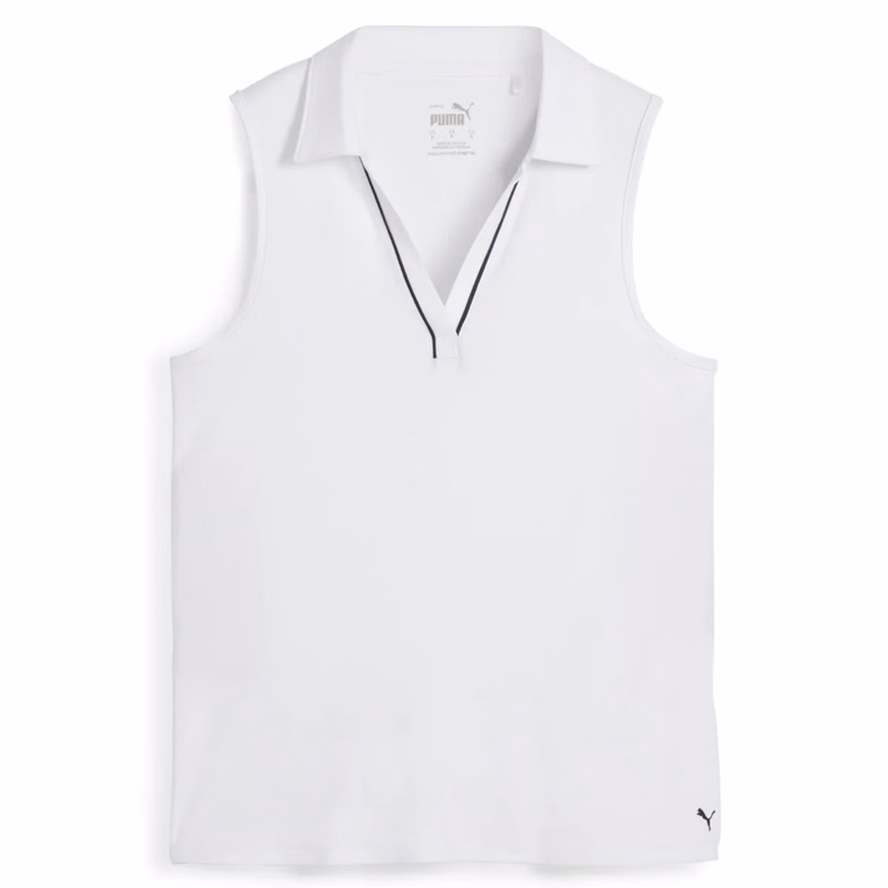 PUMA® Women's CLOUDSPUN Piped Sleeveless V-neck Golf Polo with UPF 40 Protection