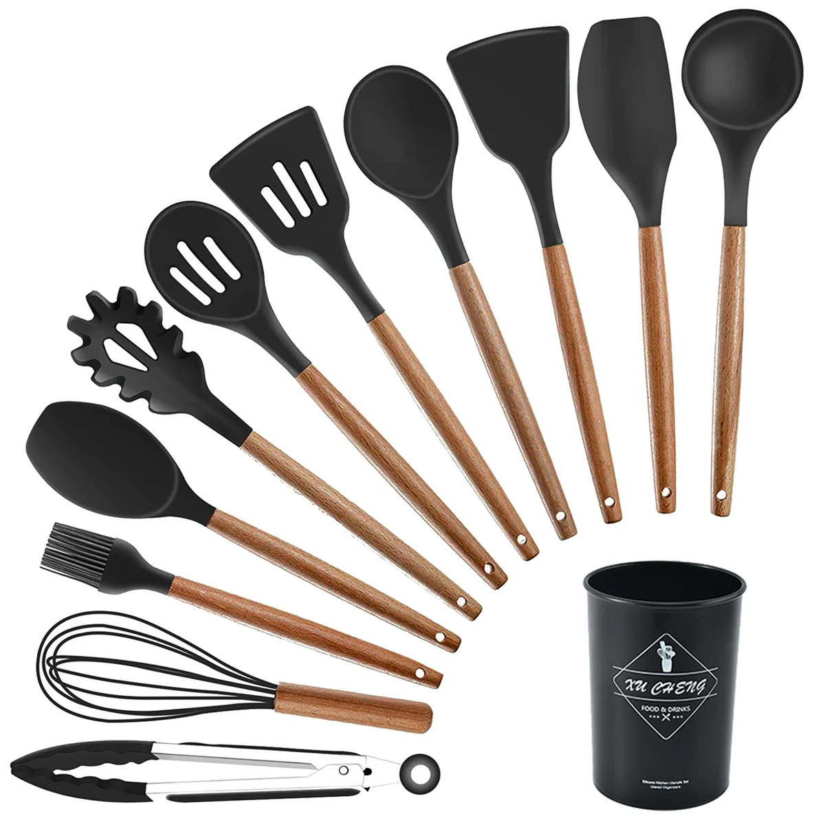 Wooden Handle Silicone Kitchenware Set 1