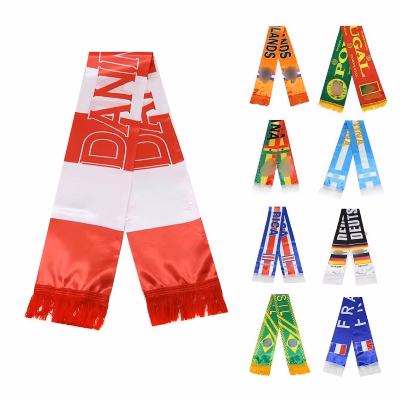 MOQ 20 pcs Cheap Satin Soccer Fans Scarf