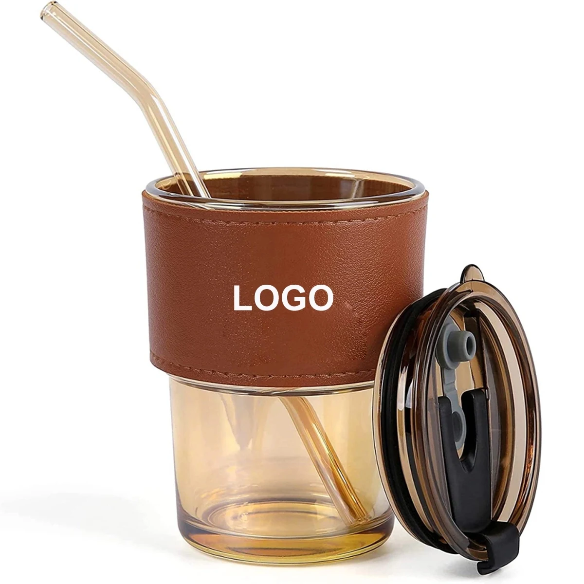16Oz Glass Water Bottle With Lid Leather Protective Sleeve 1